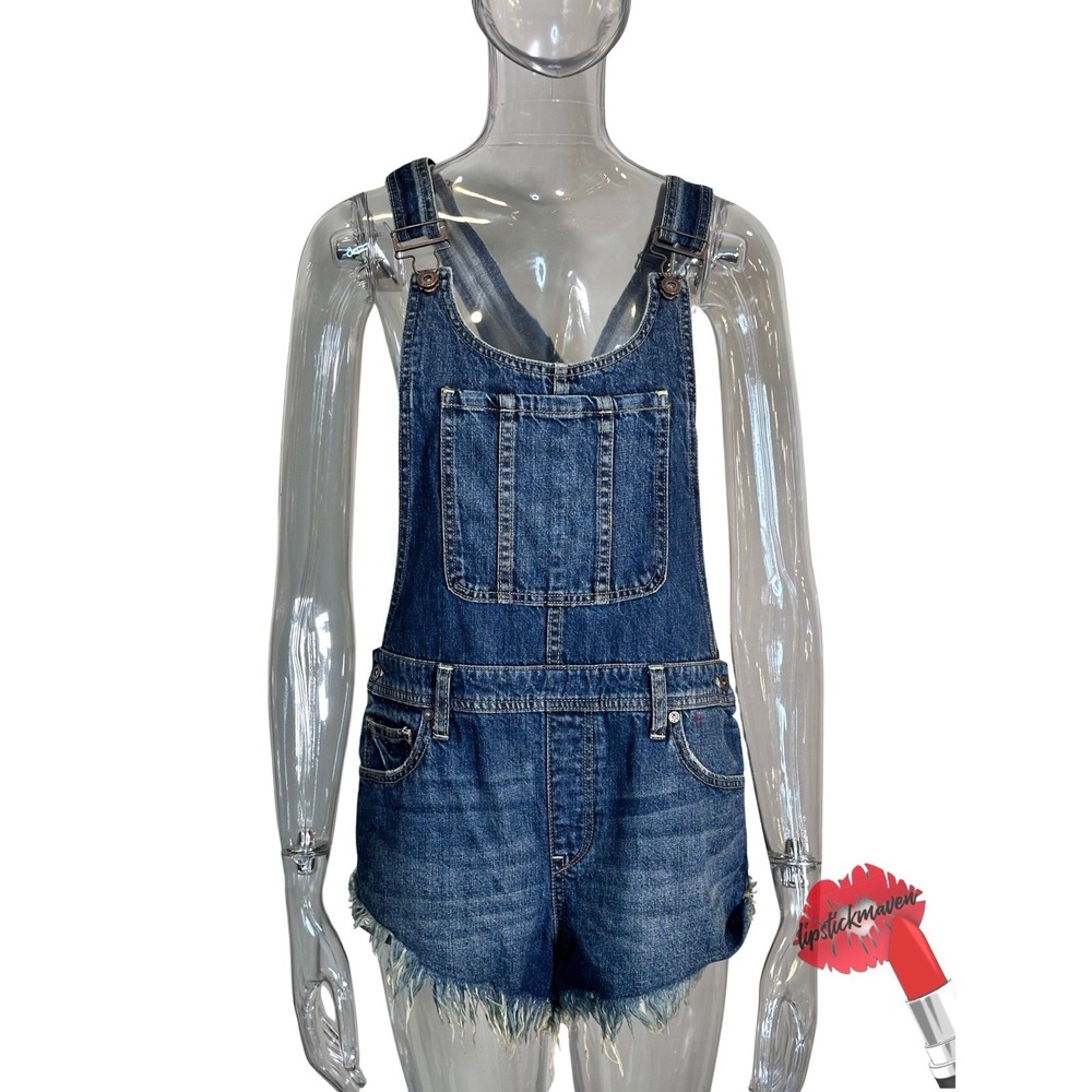Free People We The Free Shortalls Women Sz 28 Blue Denim Bib Romper Boho